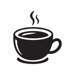 Elegant Black and White Coffee Cup Silhouette On White Background. 