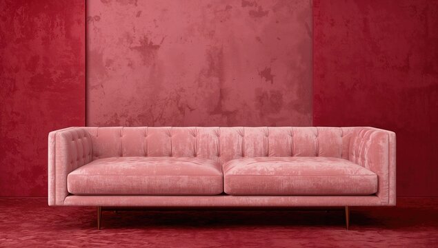 Velvet sofa in pink shade as backdrop