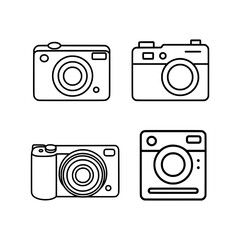 Camera Icons Set Line Art Digital and Vintage Vector
