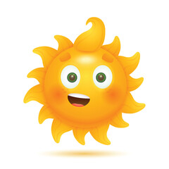 Cute Happy Sun Emoji with Smile - Cartoon Sunny Character Vector Illustration