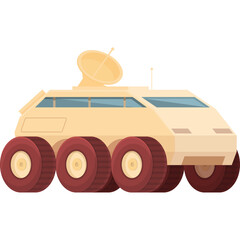 Cartoon Mars Rover Vehicle With Six Wheels And Satellite Dish On Top In A Desert Landscape