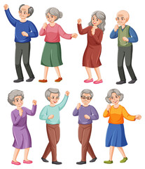 Set of Happy Senior Couples Dancing Cartoon Vector Illustration