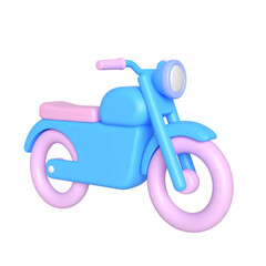 Cute blue and pink cartoon motorcycle illustration on transparent background