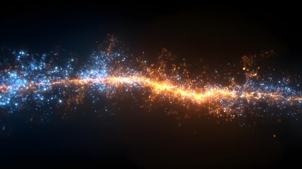 Illuminated streams of contrasting energetic particles flow across a dark background