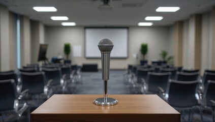 The speaker's microphone in the conference room setting.