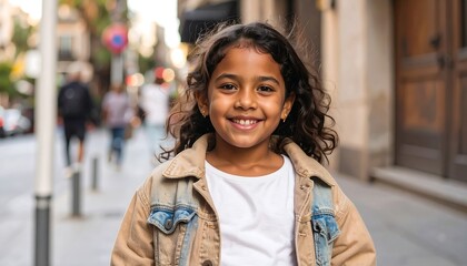 Smiling girl on city street