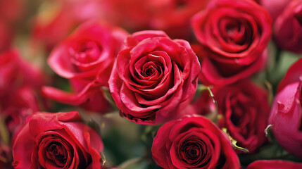 Vibrant Red Roses Filling the Frame with Natural Beauty in a Close-Up View for Floral Inspiration