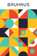 Vector of Abstract Geometric Bauhaus Poster with Overlapping Multicolor Shapes