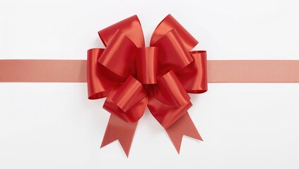 Red ribbon bow with transparent background, separated on white surface