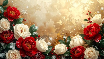 グリーンの花びらと金箔が織りなす自然とラグジュアリーのテクスチャ

柔らかな光に輝くグリーンリーフとゴールドの上品な背景　有機的な緑と金のきらめきが広がる高級感あるフラットレイ

