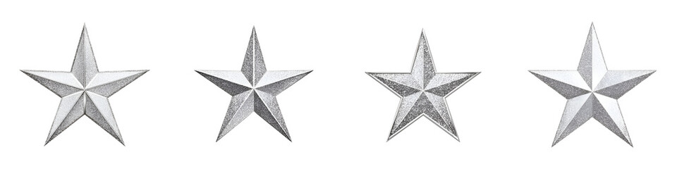 Set of Silver Stars: Shimmering Starbursts on White Background