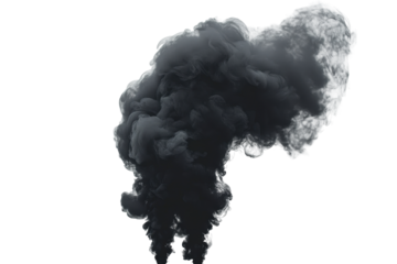 Dark smoke cloud swirling in the air on a transparent background, adding dynamic visual effects for creative designs or artistic projects