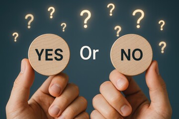 Making decisions yes or no with doubt question marks decisions choice doubt yes no