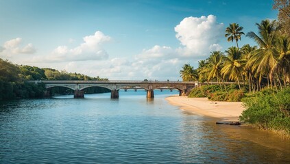 River spanned by a bridge