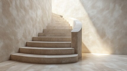 Naklejka premium Beige spiral staircase bathed in sunlight