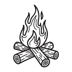 Minimalist Campfire Line Art Tattoo Design On White Background. 