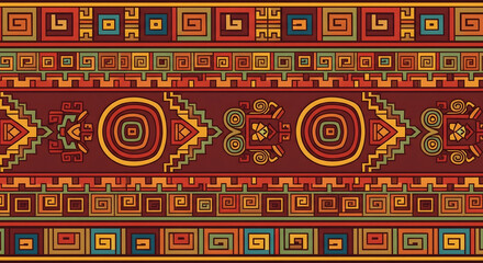 Colorful Ethnic Textile Pattern Design, Geometric Shapes and Vibrant Colors Create a Unique and Eye-Catching Design