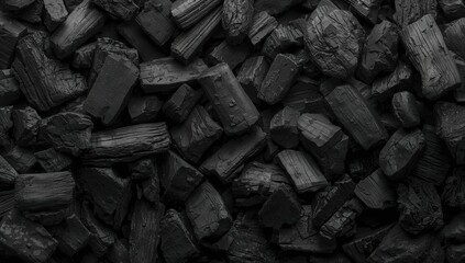 Black charcoal wood texture background pieces.