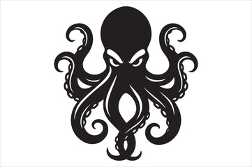 white and black Octopus silhouette vector or white background	