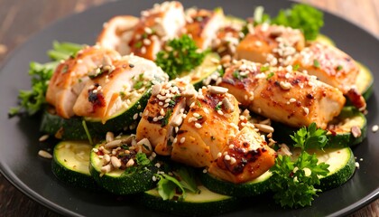 Grilled chicken and zucchini
