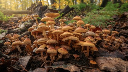 Fototapeta premium Numerous fungi competing for light and room