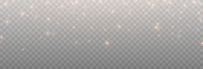 Golden glowing magic dust on a transparent background. Flying light particles PNG. Glowing dust PNG.