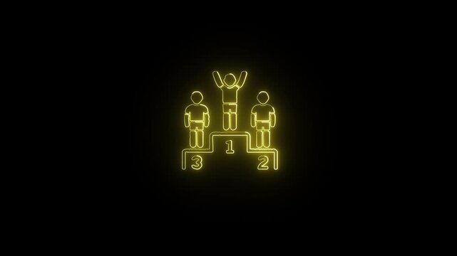Glowing neon winner podium with 1st, 2nd, and 3rd place icon animation with yellow color on a black background.