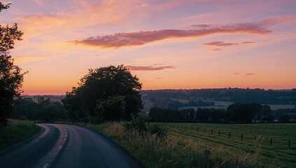 Obraz premium Evening glow over a rural lane