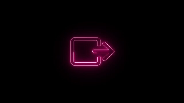 Neon Document file and information database upload or transfer process with arrow icon animation. Upload purple folder icon on black background.