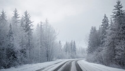 Obraz premium Winter forest road covered with snow