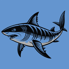 Fototapeta premium Black and grey shark illustration on blue background