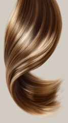 Single Lock of Silky Straight Hair Floating on Clean Background with Soft Light Reflections