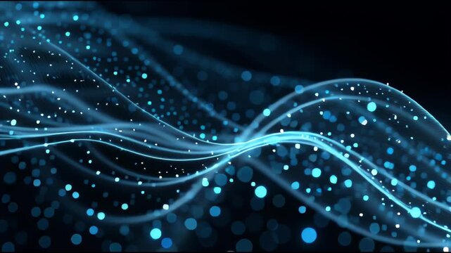 Digital Data Stream: A mesmerizing visualization of digital data streams, with flowing lines and luminous particles against a dark background, embodies the complexity of the modern digital landscape.