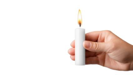 Hand Holding Lit White Candle - Symbol of Hope and Light