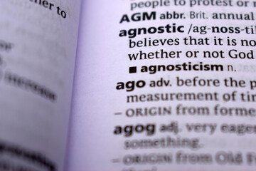 Close Up Of English Dictionary Page With Word - Agnostic