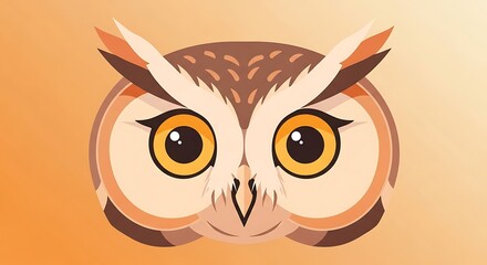 Obraz premium Adorable cartoon owl face with big expressive orange eyes