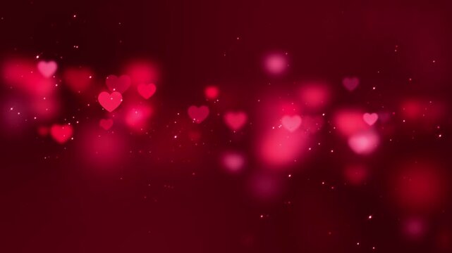 valentines day hearts and glitter shiny stars on red 4k animation, love and passion 14 February celebration and anniversary motion background	