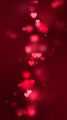 valentines day hearts and glitter shiny stars on red, love and passion 14 February celebration and anniversary vertical social media background	