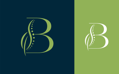 Naklejka premium Abstract Initial letter B with chiropractic or spinal backbone logo design vector illustration