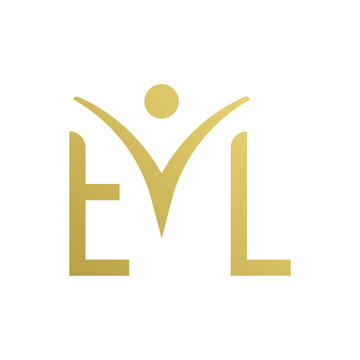 Letter EYL monogram in gold with human figure shape representing wellness, freedom, and vitality brand.