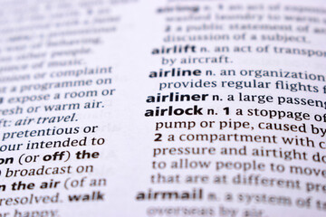 Fototapeta premium Close Up Of English Dictionary Page With Word - airliner