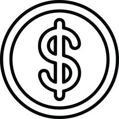 coin with a dollar sign icon outline vector and illustration line art