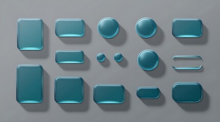 Modern ui elements featuring translucent glass and liquid effects on a gray background