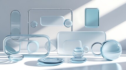 Translucent glass elements liquid aesthetic ui design gray background clean modern app interface