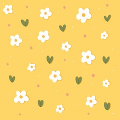 Floral Pattern with White Flowers on Yellow