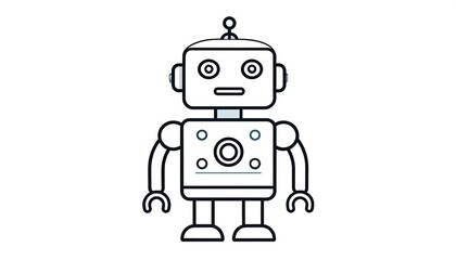 A cartoon robot illustration, standing upright with a square head and circular details
