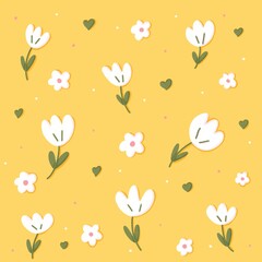 Floral Pattern with White Tulips on Yellow