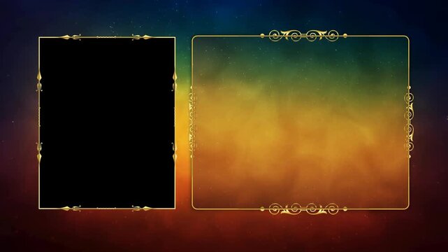 Dual Screen Golden Frame Video Template on CosmicNebula Background