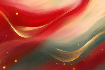 赤とピンクの流れる抽象背景と金色の輝き