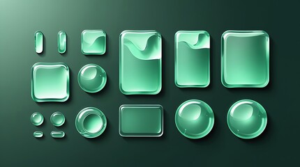 Translucent glass liquid ui elements green background modern digital design assets
